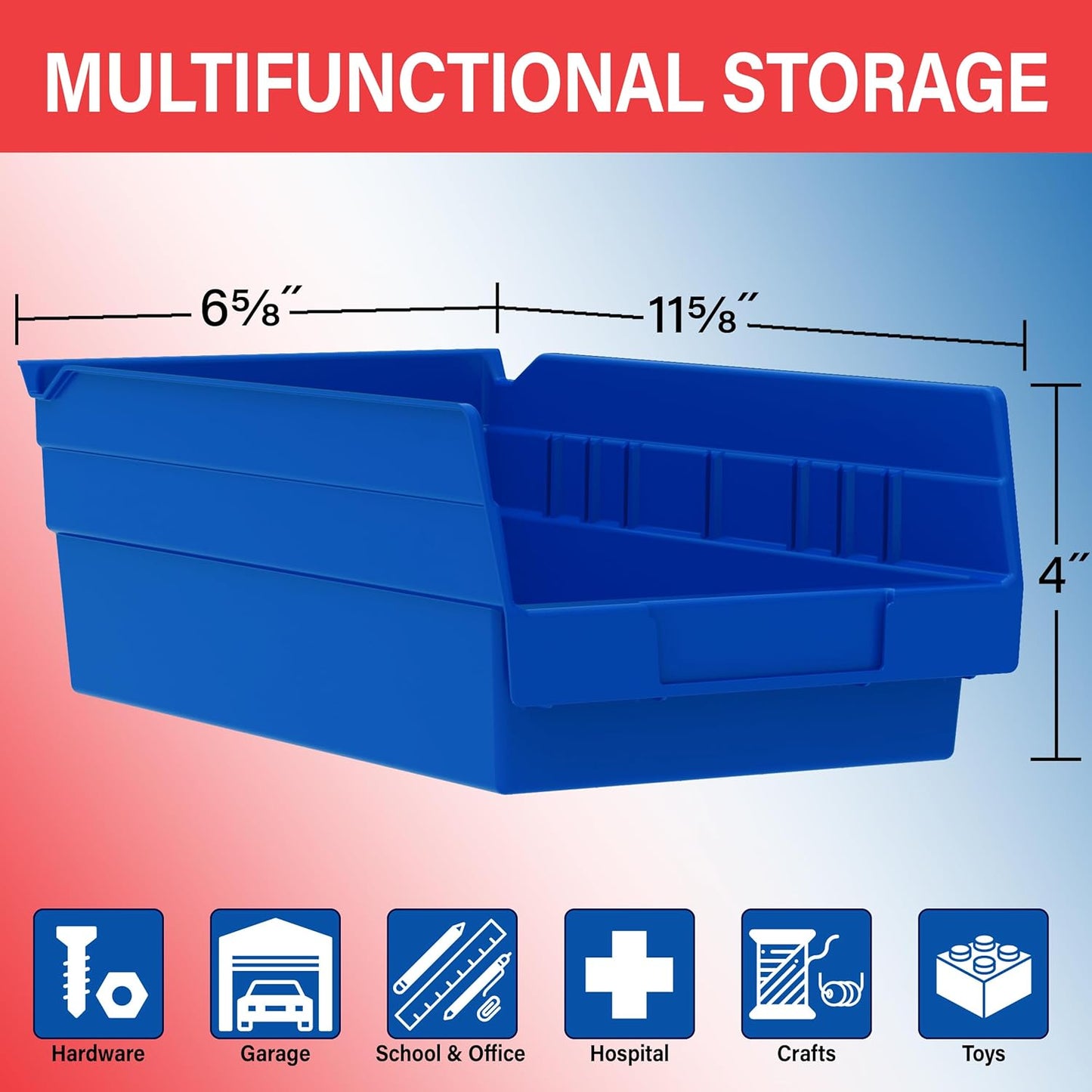 Akro-Mils 30130 Heavy Duty Plastic Shelf Bins, 12"x 6.5"x 4", Red, 12-Pk