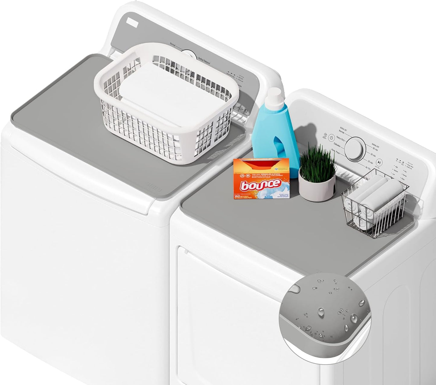 2 PACKS SEIRI Washer and Dryer Topper, 26" x 18" Silicone Top Protector Mat for Slant Top Surface Cover and Top Load Washing Machine Laundry Room Non-Slip Waterproof Dryer Cover Medium (White)