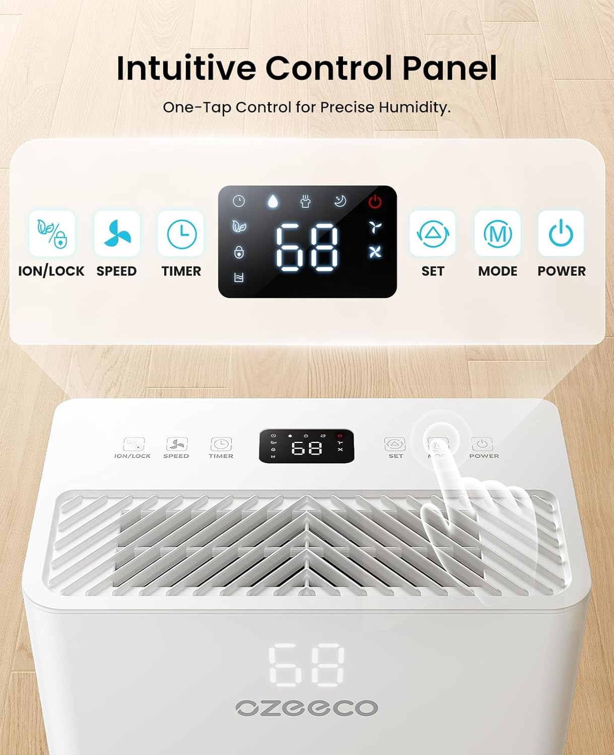 34 Pint Dehumidifier for Basement up to 2500 Sq.Ft, ozeeco Home Dehumidifier with Drain Hose, Ionizer, Humidity Control, Ultra Quiet, Child Lock, 24H Timer for Bedroom, Bathroom, RV