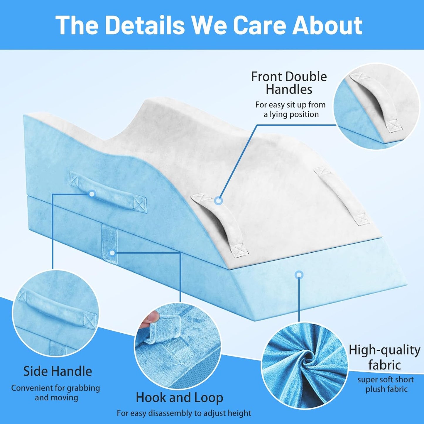 Leg Elevation Pillows, Wedge Pillow for After Surgery, Memory Foam Leg Support Adjustable, Comfort Care for Back Knee Hip Ankles Pain, Knee Pillow for Sleeping Blood Circulation Light Blue & White