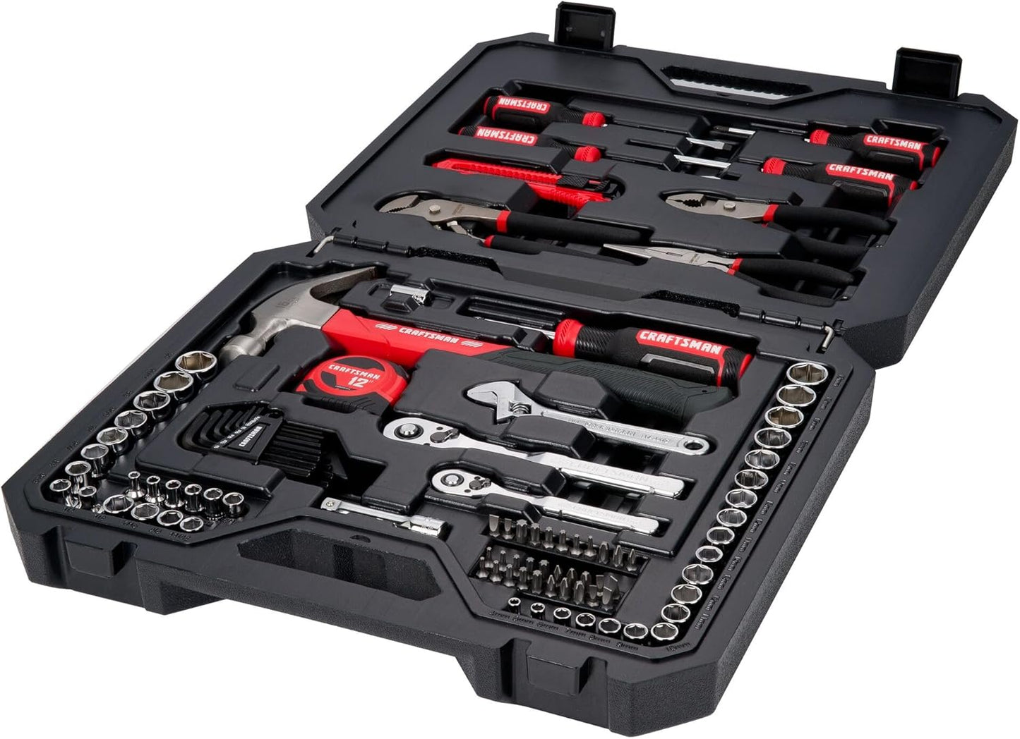 CRAFTSMAN 102-Piece Tool Kit for Home and Car, Durable Hand Tools Set with SAE and Metric Socket Set, Screwdrivers, Wrench, Hammer, Pliers, Knife, Hex Keys, Specialty Bits, Tape Measure (CMMT99449)