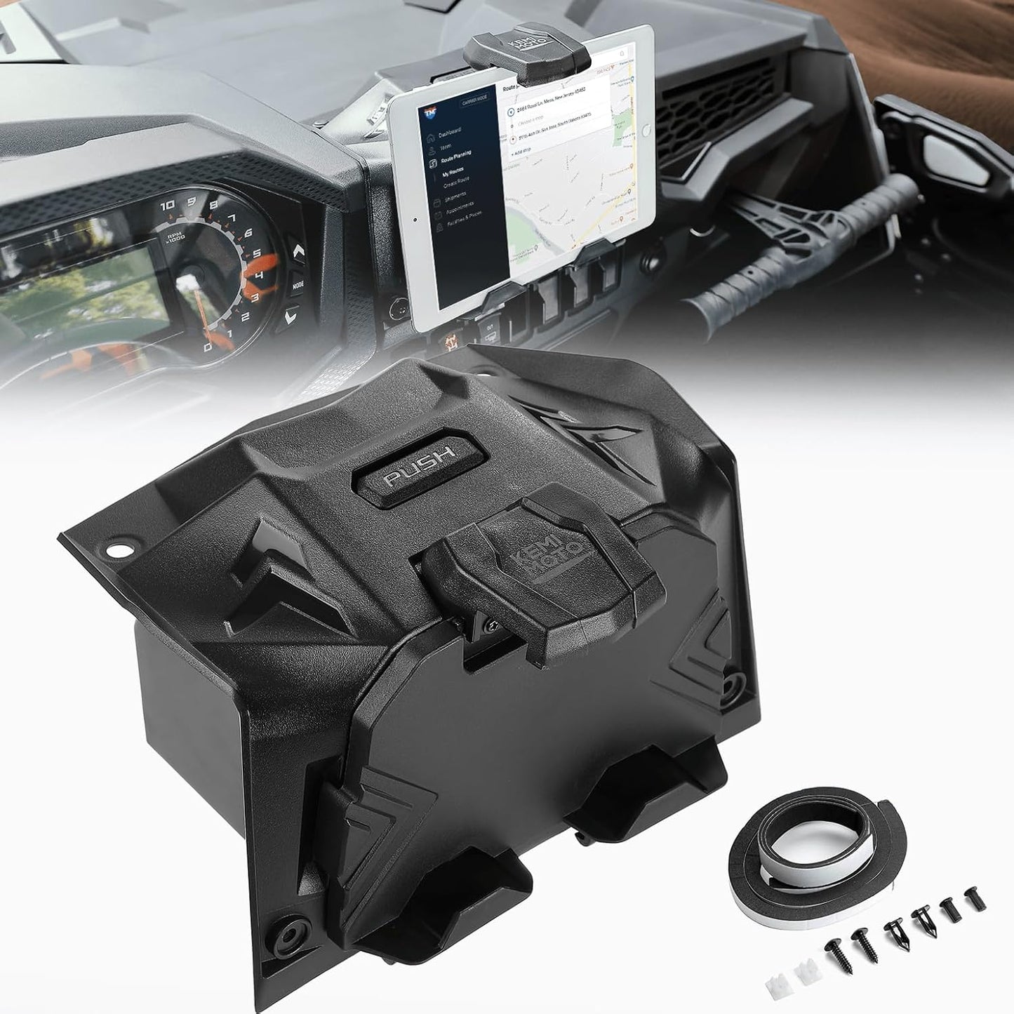 KEMIMOTO Electric Device GPS Mount Storage Box Compatible with 2019-2023 Polaris RZR XP 1000 XP Turbo Accessories RZR Tablet Mount Phone Bracket Extra Space Adjustable Navigation Tablet Holder