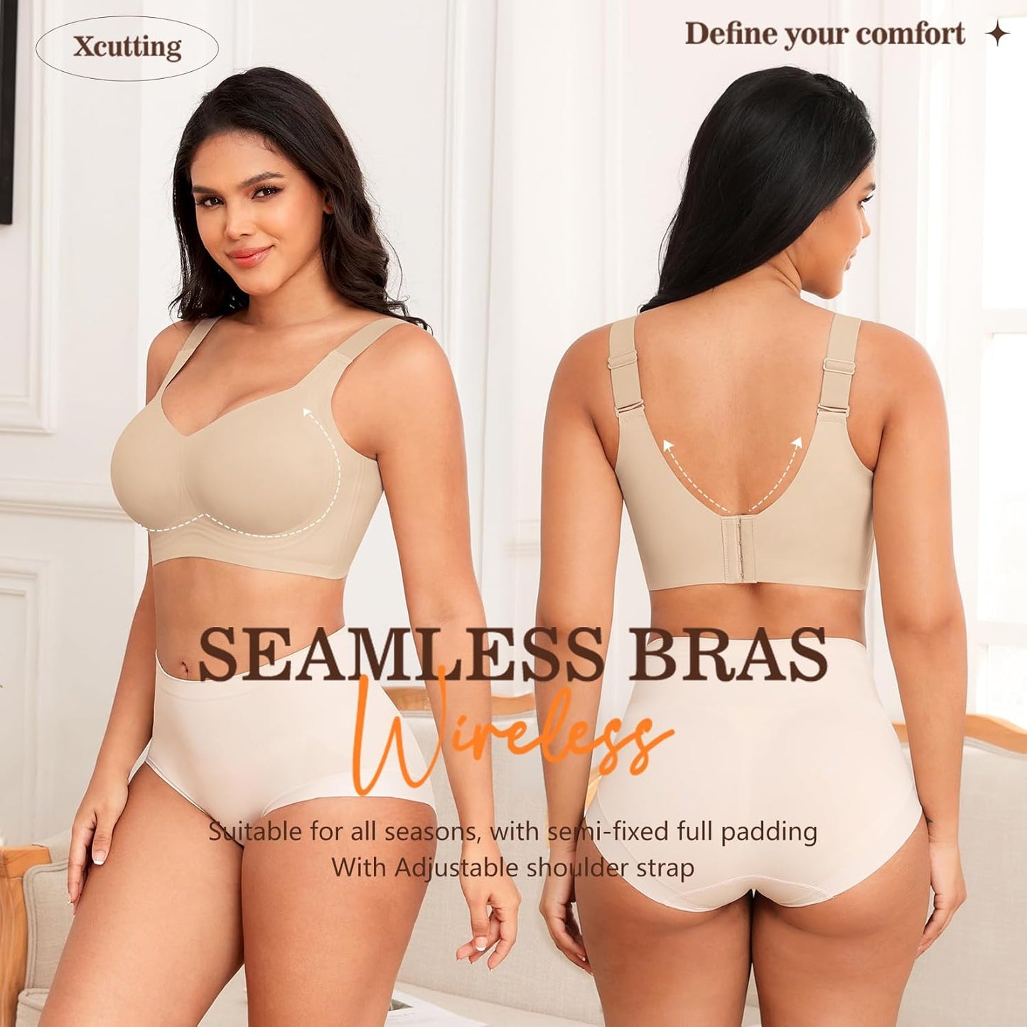 Xcutting Women Wirefree Bras for Women Full Coverage No Underwire Everyday Bras Comfortable Wireless Padded Bras