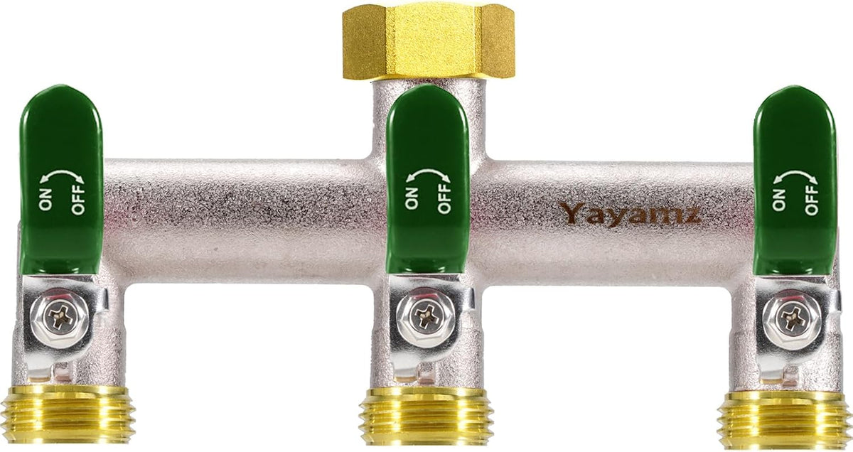 3 Way Garden Hose Splitter, 3/4" GHT Water Spigot Splitter - Green