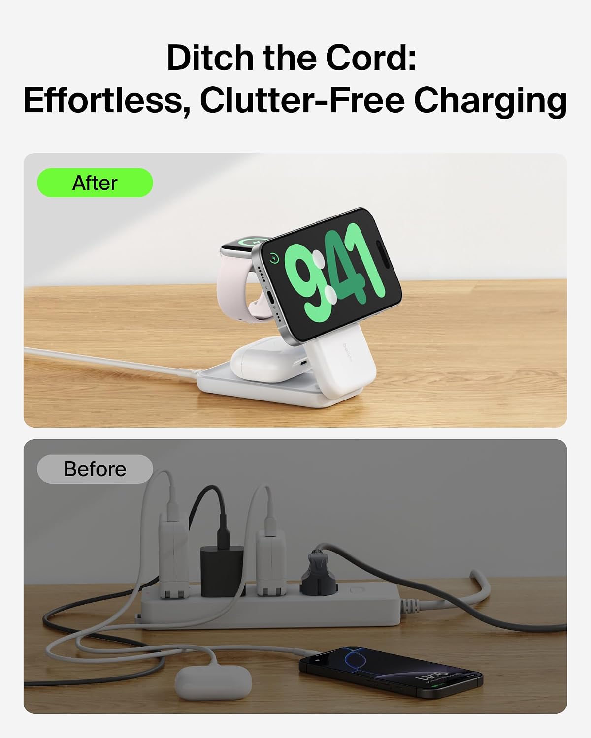 Belkin Qi2.2 25W Wireless 3 in 1 Foldable Fast Charging Station for iPhone | Fast Charigng, MagSafe Compatible, iPhone 17/16/15, Apple Watch, AirPods, Travel Charger, Magnetic