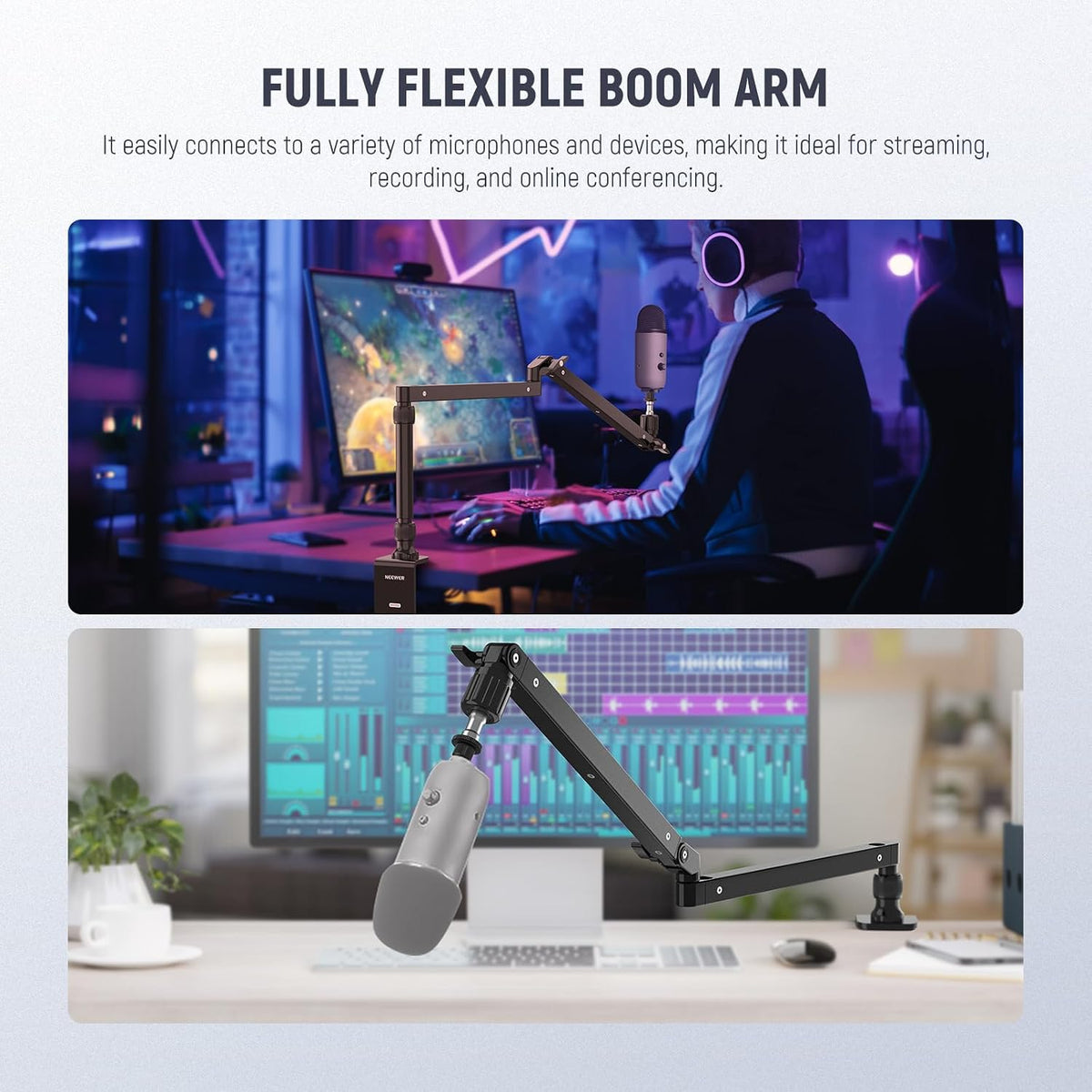 NEEWER Low Profile Mic Arm Desk Stand Mount with Damping, 360° Swivel Articulating Boom Arms with Heighten Pole & Cable Management Channels for Microphone Podcast Gaming Streaming Zoom Calls, MST002
