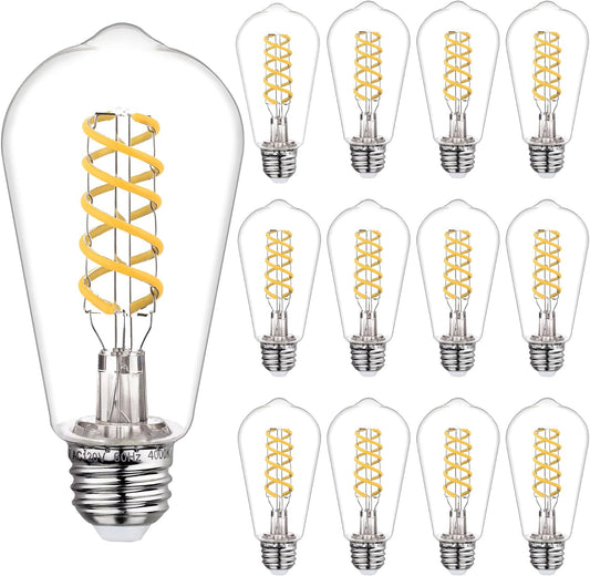 12 PCS ST58 Dimmable Spiral Vintage E26 LED Bulb 60 Watt LED Edison Bulbs