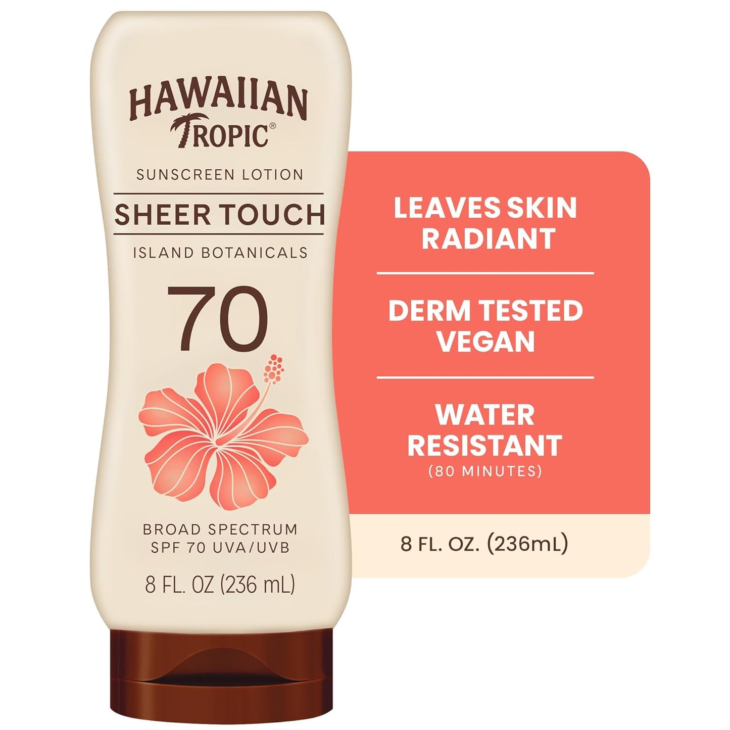 Hawaiian Tropic Sheer Touch Lotion Sunscreen SPF 70, 8 Fl Oz | Broad Spectrum, Oxybenzone Free, Sunblock Lotion, Hawaiian Tropic Sunscreen SPF 70, 8 Fl Oz