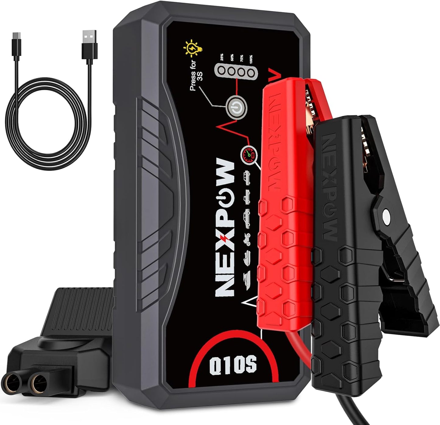 NEXPOW Car Jump Starter 2026 Upgraded Car Battery Jump Starter Pack 3000A Peak for Up to 9.0L Gas and 7.0L Diesel Engine 12V Auto Battery starter Jumper Cables Portable Lithium Jump Box with USB QC3.0