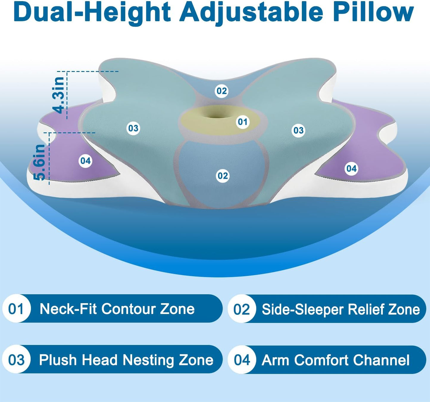Dreams Relief Pillow,Sleep Apnea Pillow w/Neck & Snoring Relief,Orthopedic & Ergonomic Contour Cervical Memory Foam Cooling Pillow for Side Sleepers,Medium Firm Support (Gray, Queen Size)