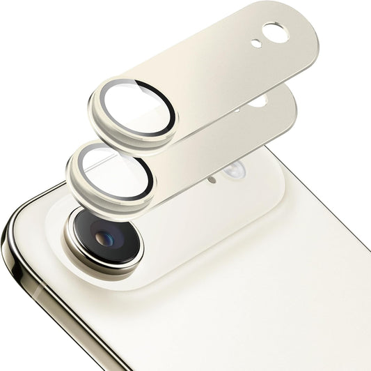 2 Pack Camera Lens Protector for iPhone 17 Air,[Not Easy to Breakn ] AR Tempered Glass Strong Adsorption Metal Camera Cover Screen-Light Gold