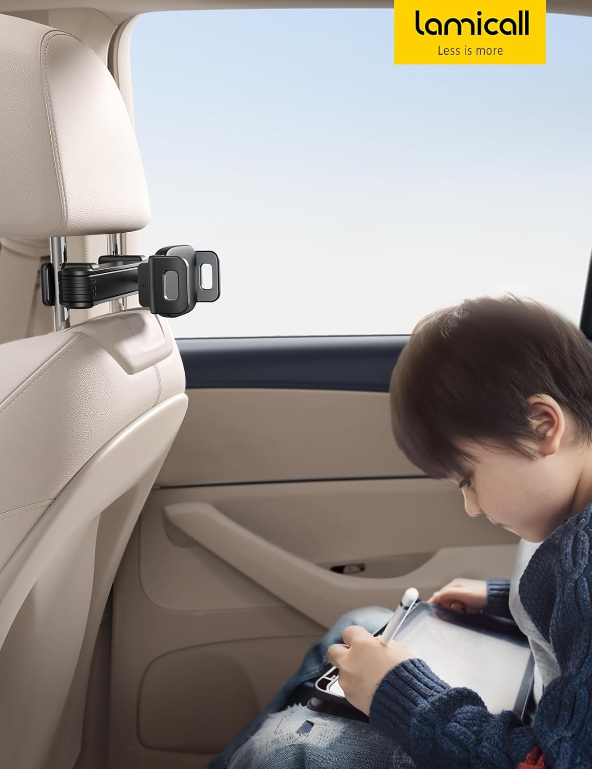 Lamicall Car Headrest Tablet Holder - [Lockable] [3 in 1 Extension Arm] Upgrade Tablet Mount for Car Backseat, Gifts Road Trip Essentials for Kids, for iPad Pro Air Mini, Fire HD, 4.7-13" Tablets