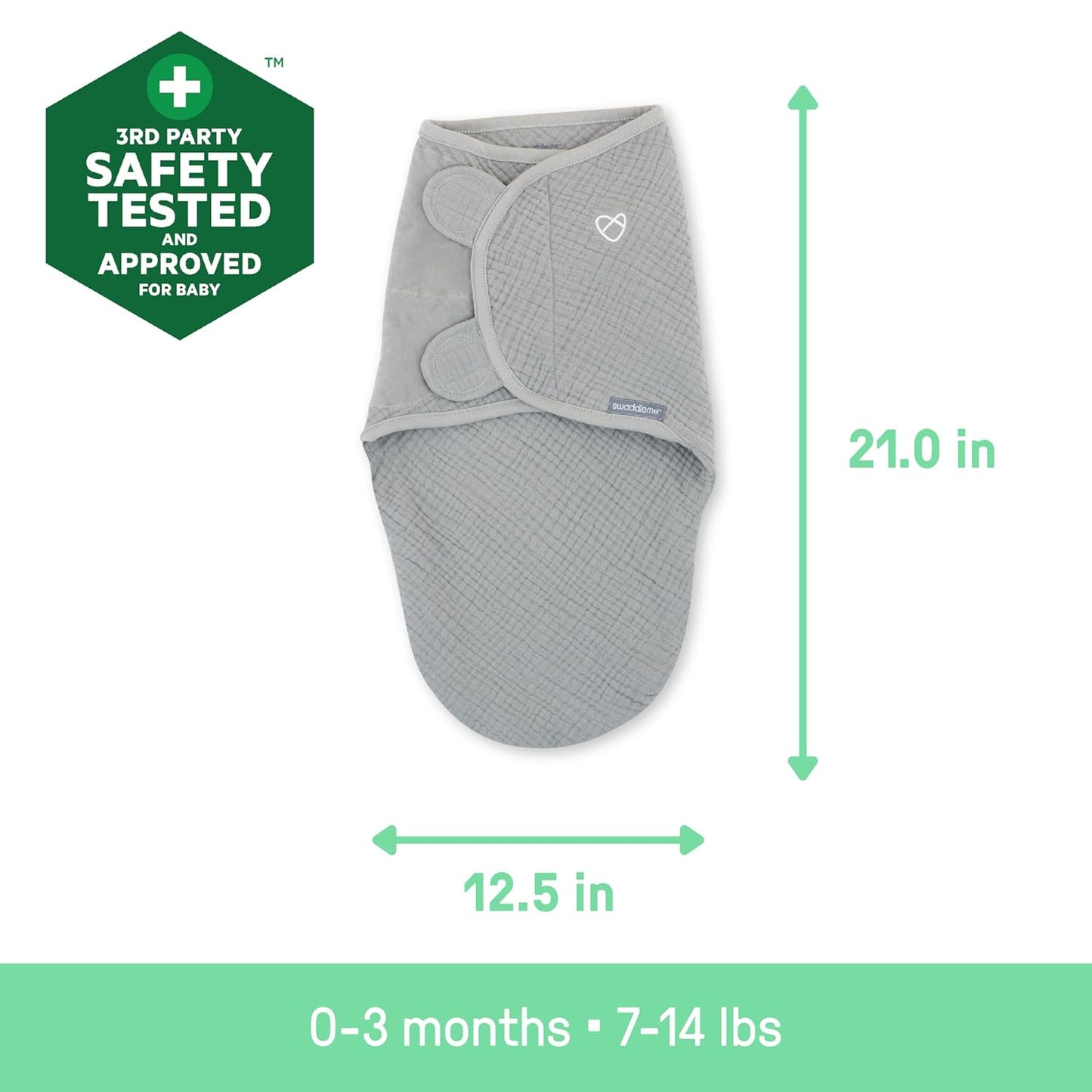 SwaddleMe by Ingenuity Muslin Original Swaddle, 100% Cotton, Size Small/Medium, for Ages 0-3 Months, 7-14 Pounds, Up to 26 Inches Long, 1.5 TOG - Blush