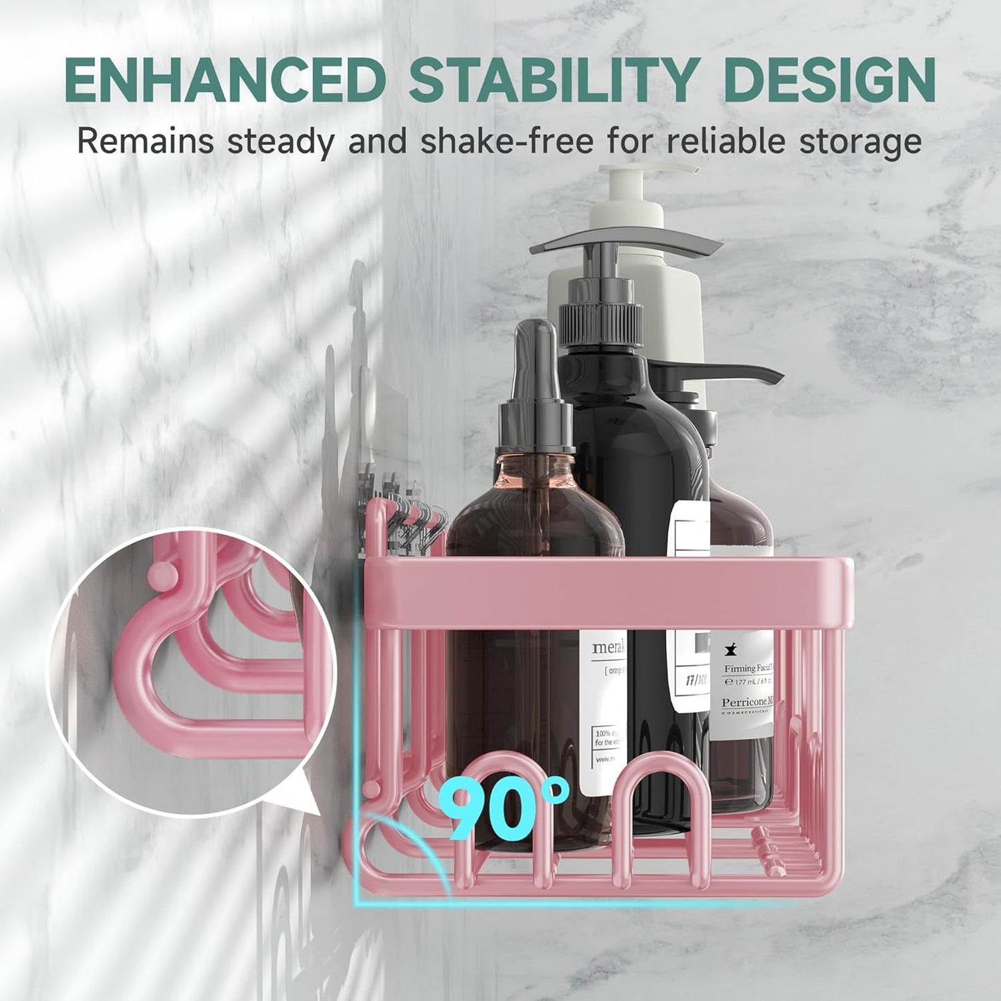 Veken Large Capacity Shower Caddy 6-Pack, No Drilling & Rustproof, Adhesive Shower Shelves with Soap Holder, Bathroom Organizers and Storage, Wall-Mounted Kitchen & Home Decor, Pink