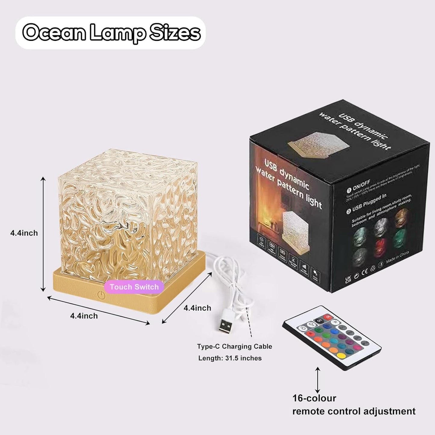Ocean Wave Projector Light, 16 Colors Havie Cube Lamp, 3D Holographic Water Ripple Lamp with Remote Control, Northern Night Light for Bedroom, Mood Ambient Lighting for Home