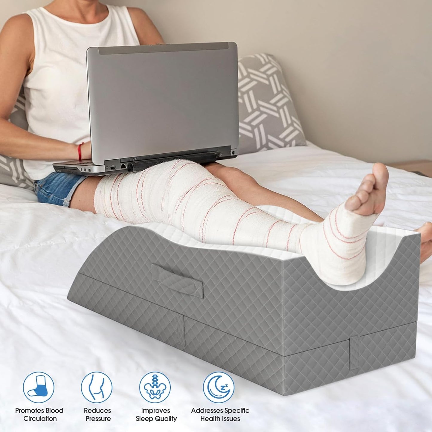 TranquilRelax Elevation Pillows for Leg After Surgery, Memory Foam Adjustable Wedge Pillow for Injury or Rest, Ankle Pillow for Sleeping Blood Circulation, Grey/Single Leg