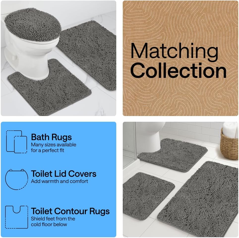 GORILLA GRIP Bath Rug Mat, Thick Soft Absorbent Chenille, Quick Dry Microfiber Mats, Rubber Backing Washable Shower Floor Rugs, US Designed Bathroom Bathmat Home Decor Accessories, 24x17, Charcoal