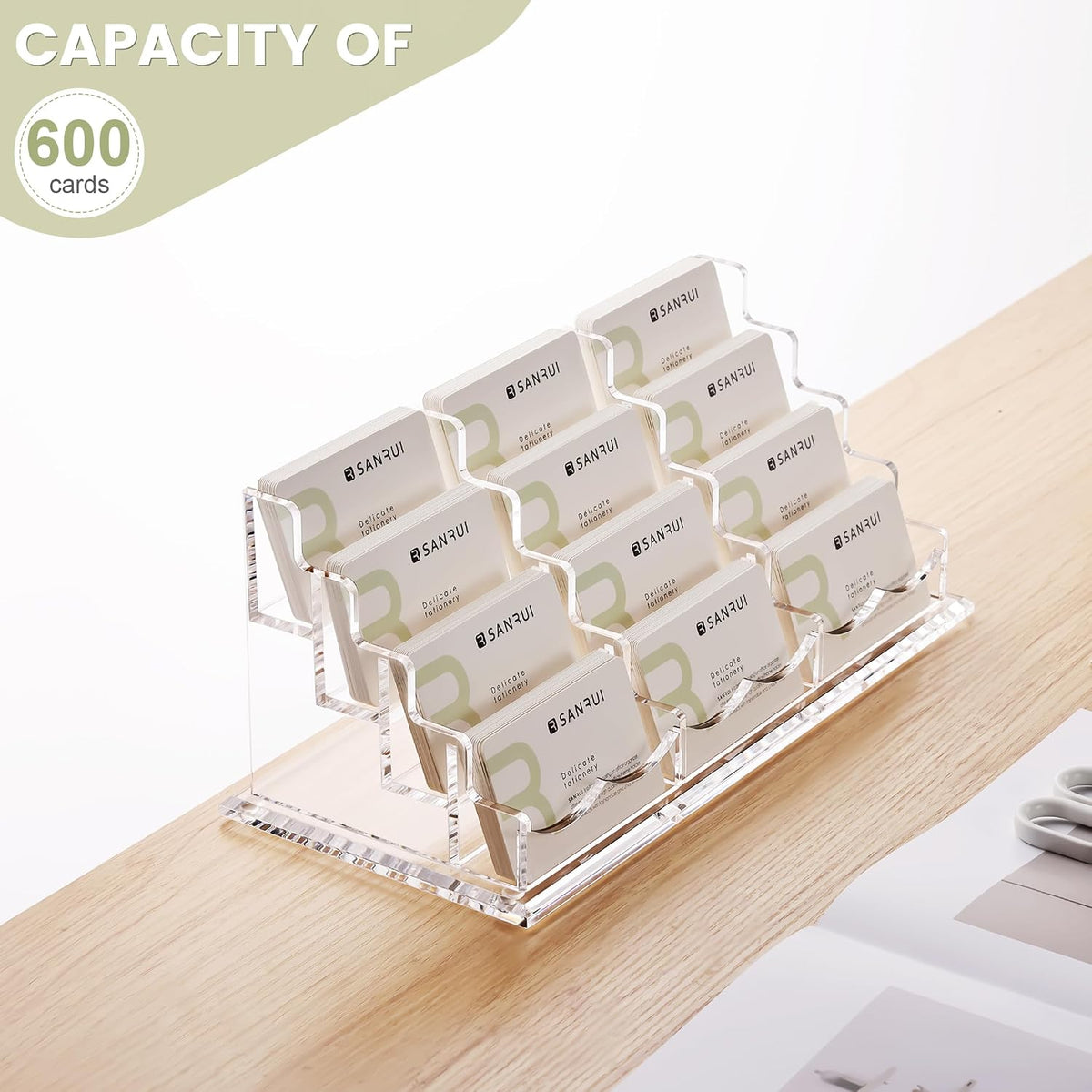 YUXUN Business Card Holder Display for Desk-12 Slots 4 Tier