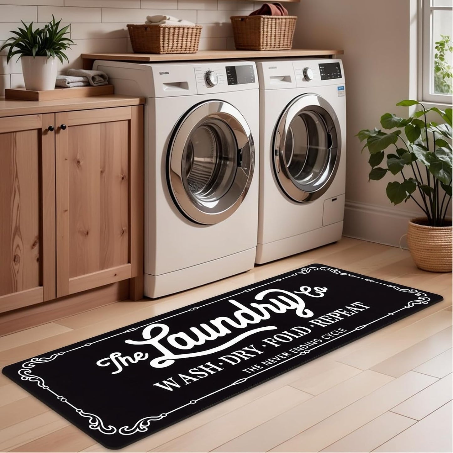 Pauwer Laundry Room Rug Runner 24"x60" Waterproof Rubber Laundry Mat Non Slip Kitchen Mats for Floor Washable Floor Mat Runner Rug for Farmhouse Mudroom Washroom Bathroom Decor