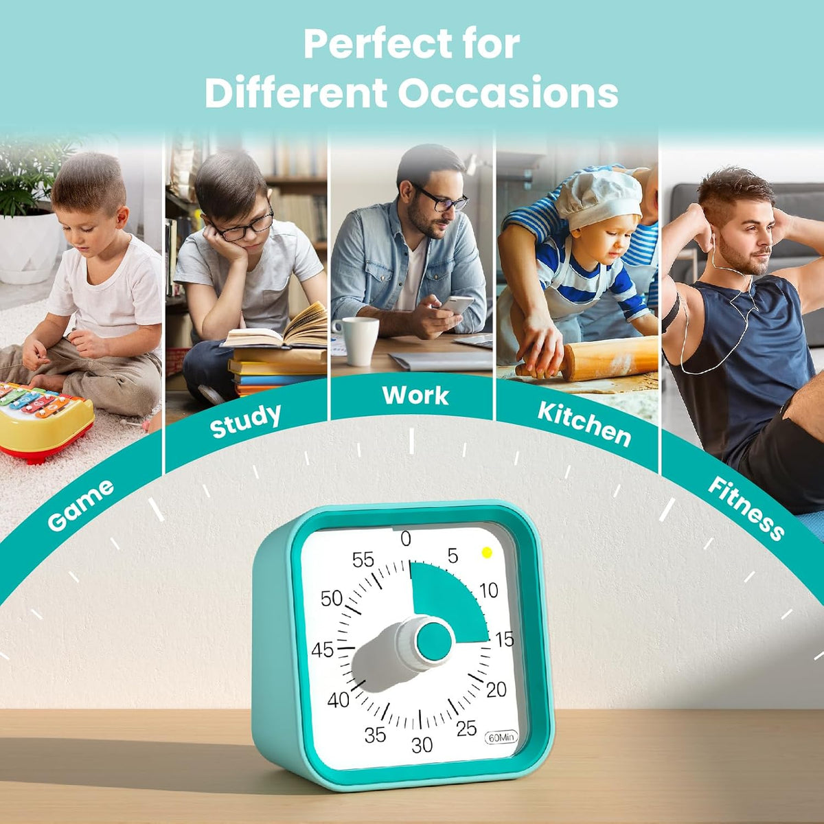 Visual Timer for Kids, Cute Timer with Pause Function, Green