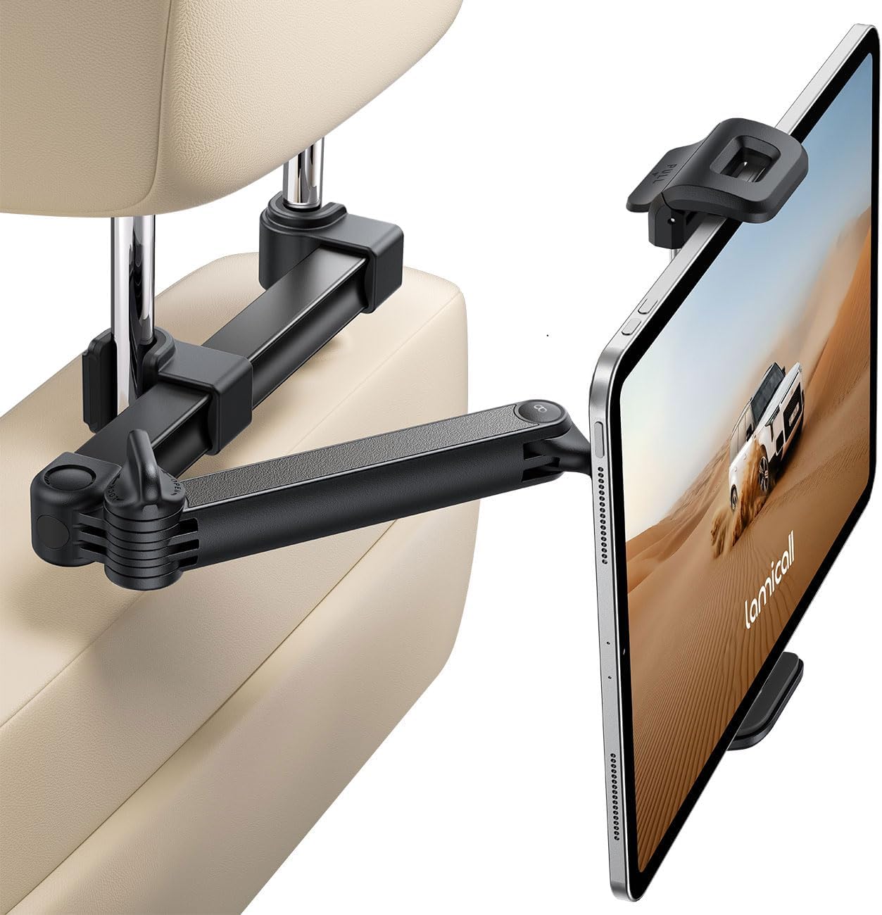 Lamicall Car Headrest Tablet Holder - [Foldable Clip] [Lockable] Tablet Mount for Car Backseat, Car Accessories for Kids, for iPad Pro, Air, Mini, Galaxy Tab, Fire HD, 5.4-13" Tablets