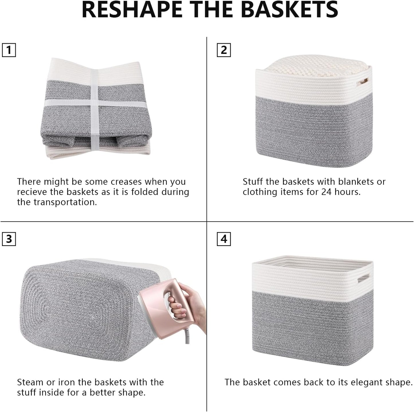 OIAHOMY 2 PACK Tall Storage baskets 42L Blanket Basket Living Room Grey | Large Collapsible Storage Bins Narrow Basket Baskets for Closet Organization Storage Baskets for Shelves Toy Storage Basket
