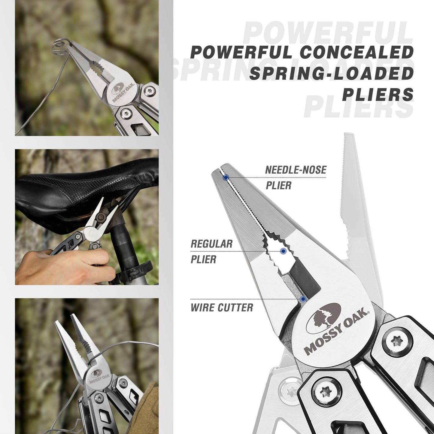 MOSSY OAK Multitool, 21-in-1 Stainless Steel Pocket Knife with Screwdriver Sleeve, Self-locking Pliers with Sheath-Perfect for Outdoor, Survival, Camping, Hiking, Simple Repair, Father Day Gifts