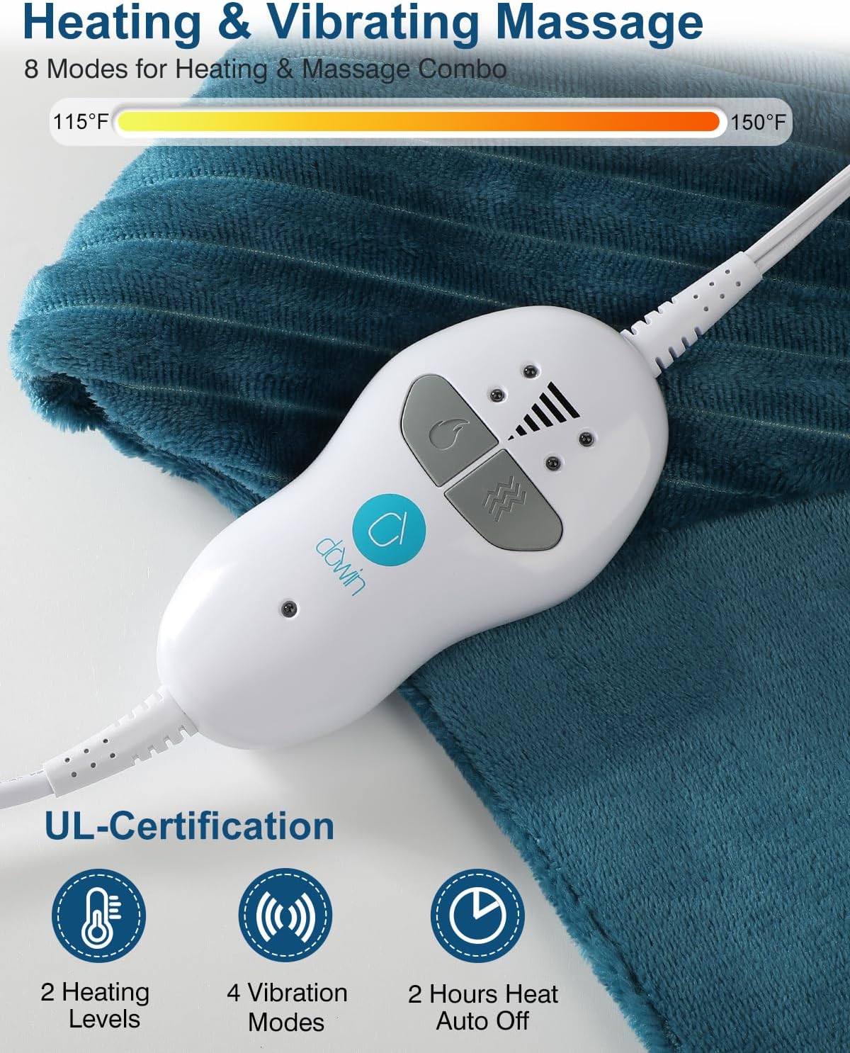 Vibrating Heating Pad for Neck and Shoulders and Back, 24"x35",Teal