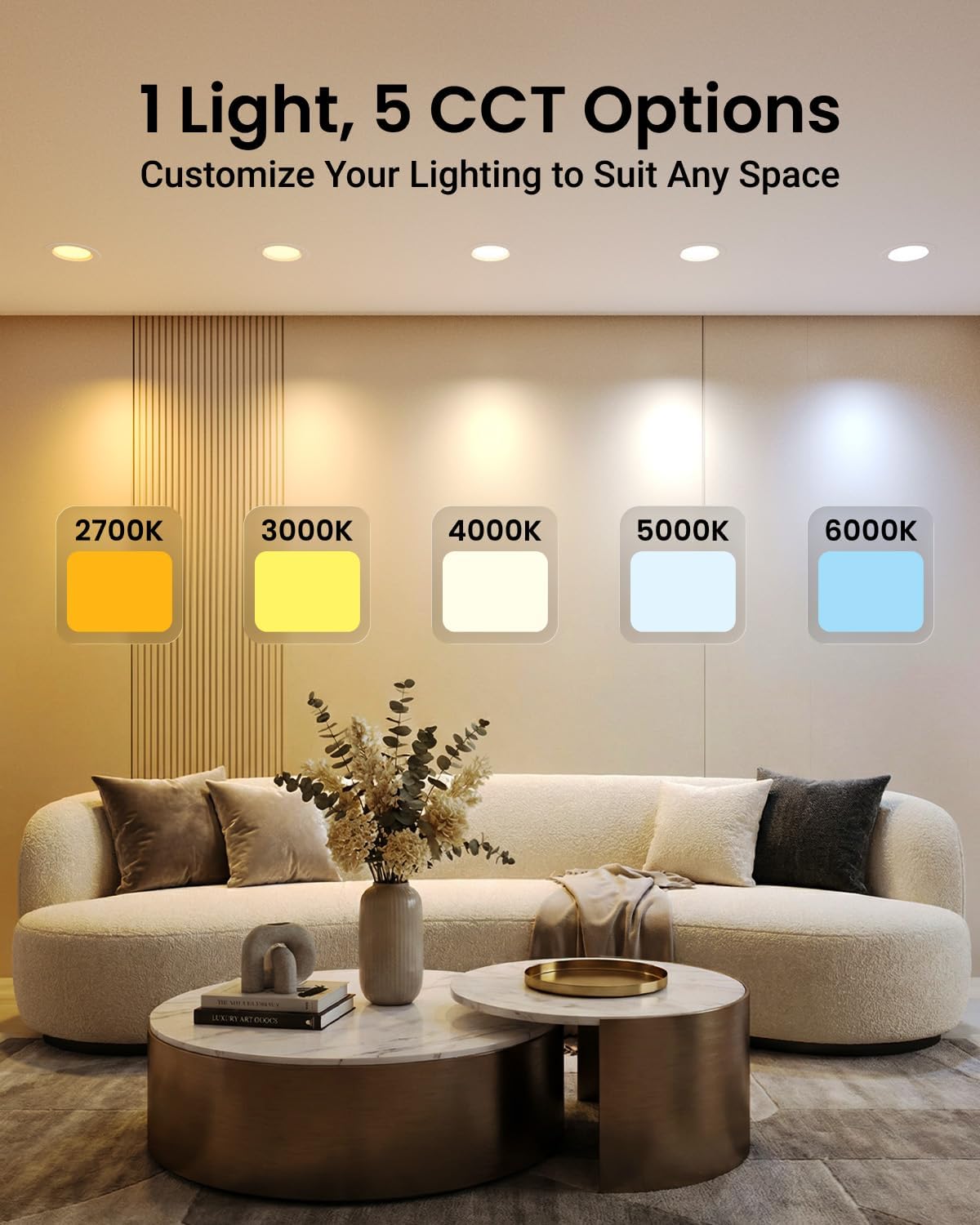 Sunco 24 Pack Retrofit LED Recessed Lighting 6 Inch, Downlight Can Lights for Ceiling, 1050 LM, 2700K/3000K/3500K/4000K/5000K, Dimmable, Baffle Trim, 13W=75W, 50000 Lifetime Hours, Damp Rated UL