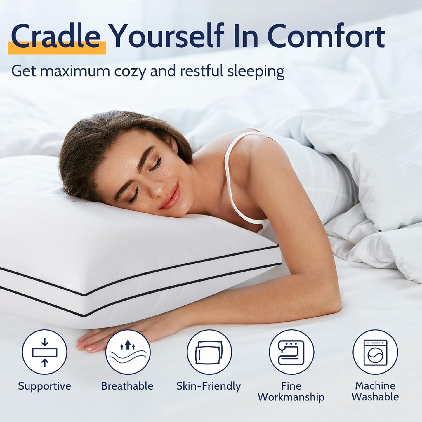 ROUMEA Pillows King Size Set of 2, Bed Pillows for Sleeping 2 Pack, Luxury Hotel Quality, Supportive King Pillows with Soft Down Alternative for Back Stomach Side Sleepers,Machine Washable