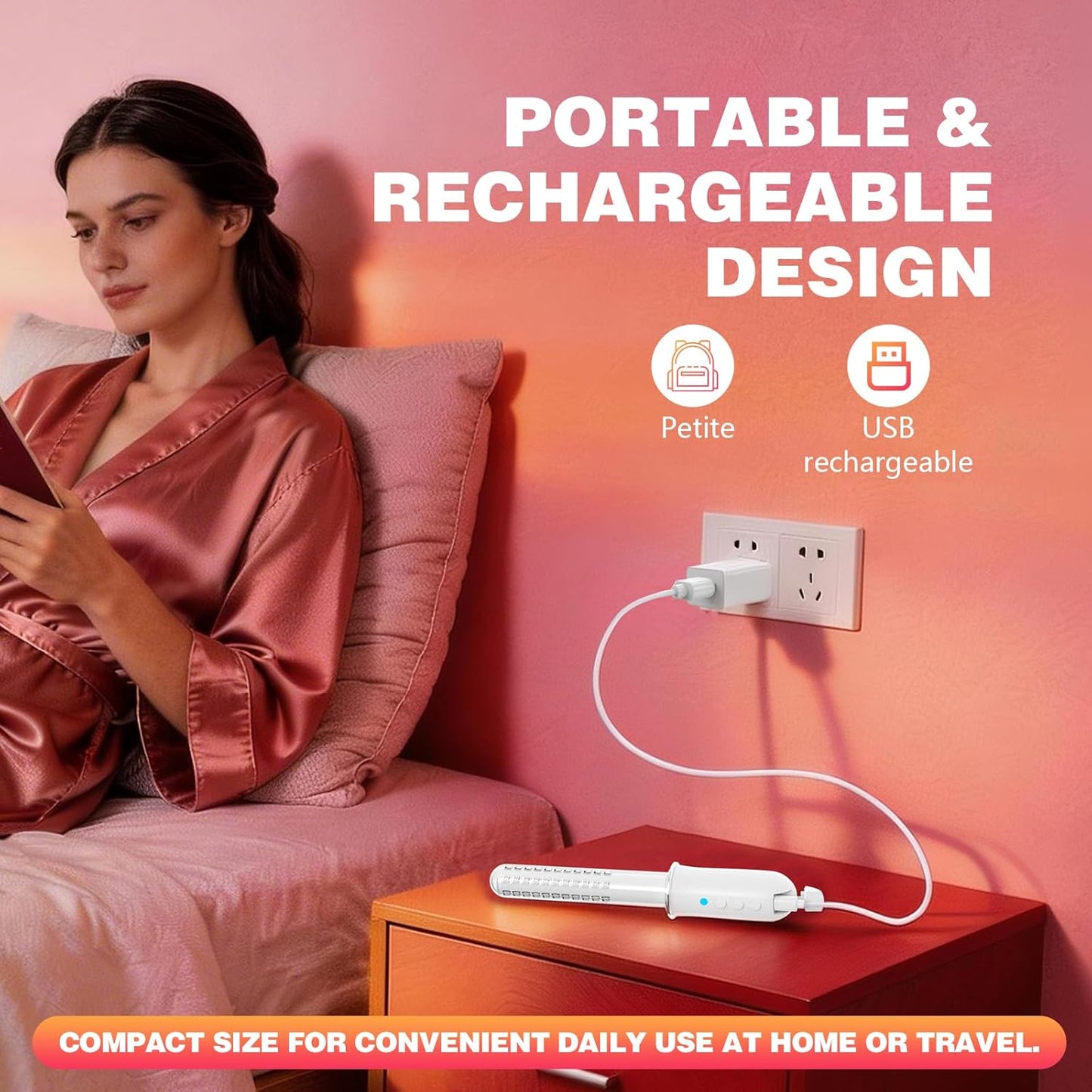 LED Personal Care Light Device with Red & Blue Light, Portable Hygiene Care Wand for Women Home-Use, Auto 35-Min Timer, USB Rechargeable Wellness Tool for Daily Care