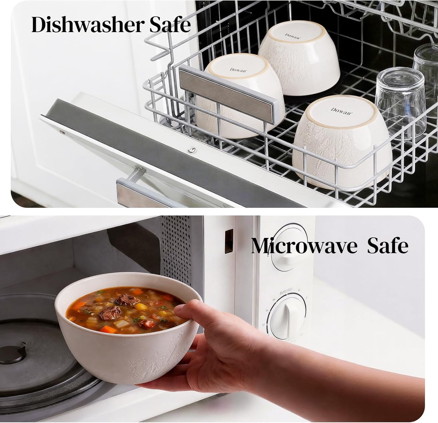 DOWAN 32 OZ Ceramic Bowls Set of 4 – Large Soup Bowls for Cereal, Ramen, Pho, Pasta & Salad Bowls – Stackable, Microwave & Dishwasher Safe – Wedding & Housewarming Gift