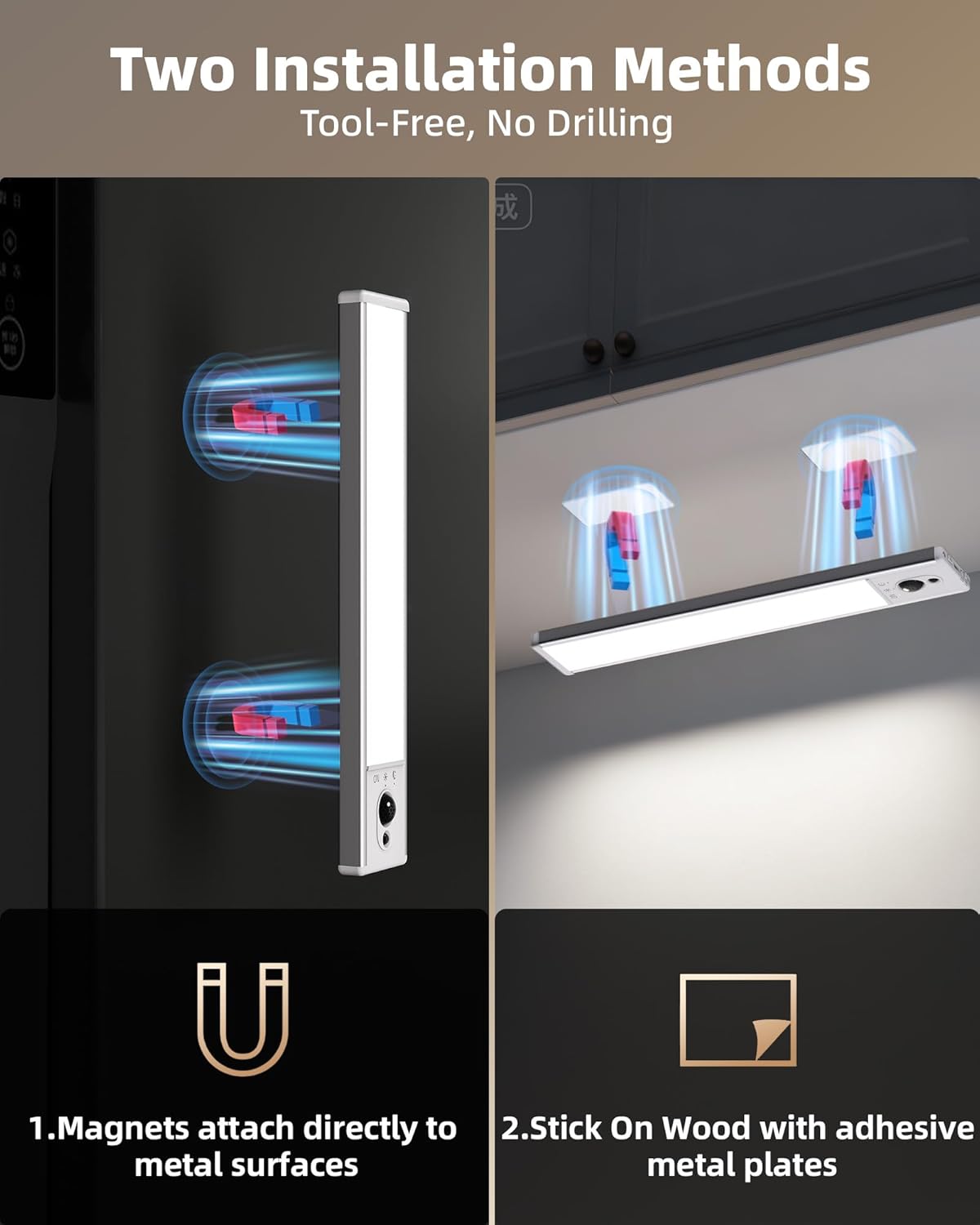 EZVALO 5-Pack Under Cabinet Lighting, 2400mAh Motion Sensor Light, LED Closet Lights Wireless, 6500K Dimmable, Timer, Magnetic, with Remote Control for Kitchen, Closet, Stair