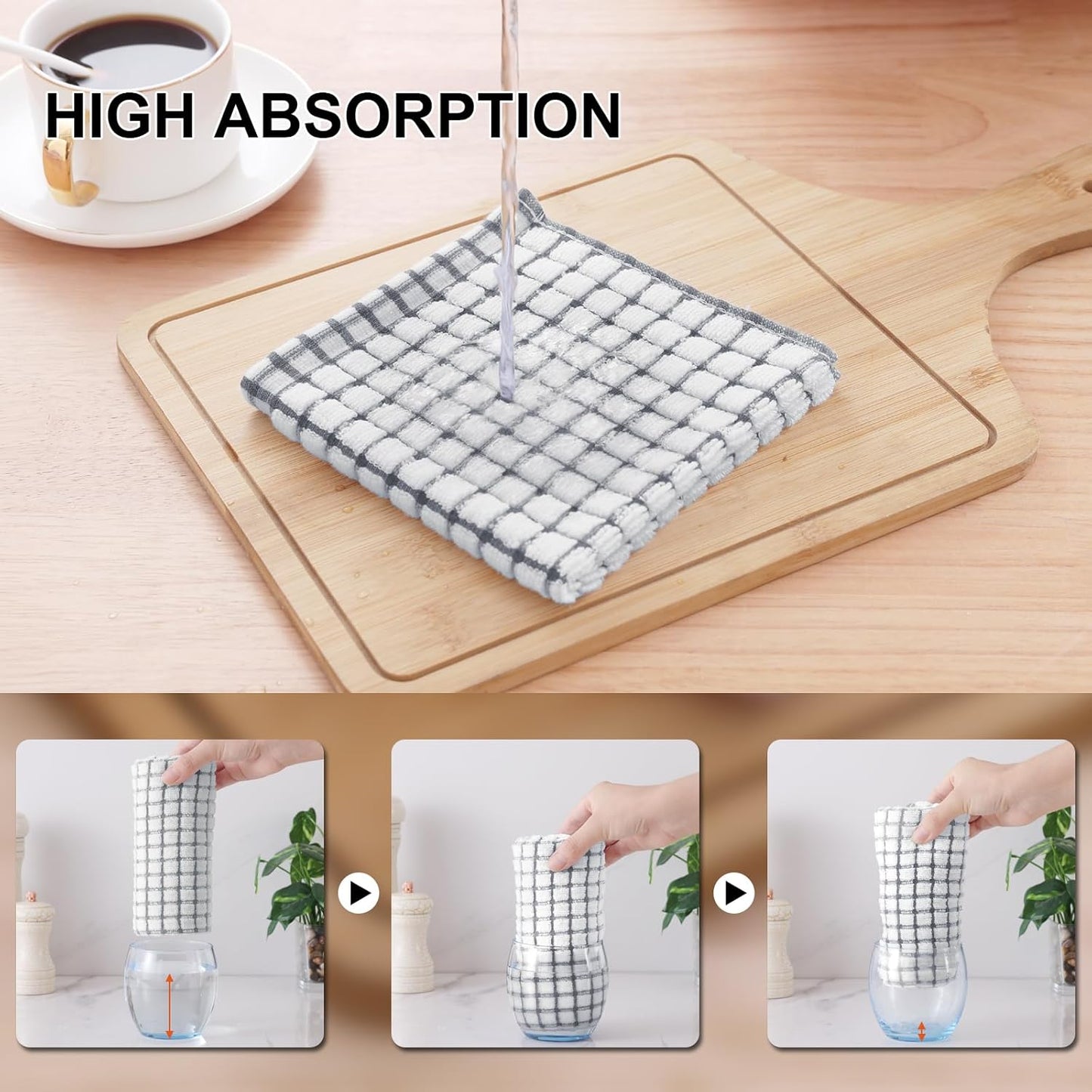 Kitinjoy Cotton 8 Pack Terry Kitchen Dish Cloths, 12 x 12 Inches Super Soft and Absorbent Dish Rags, Quick Drying Dish Towels for Washing Dishes, Grey