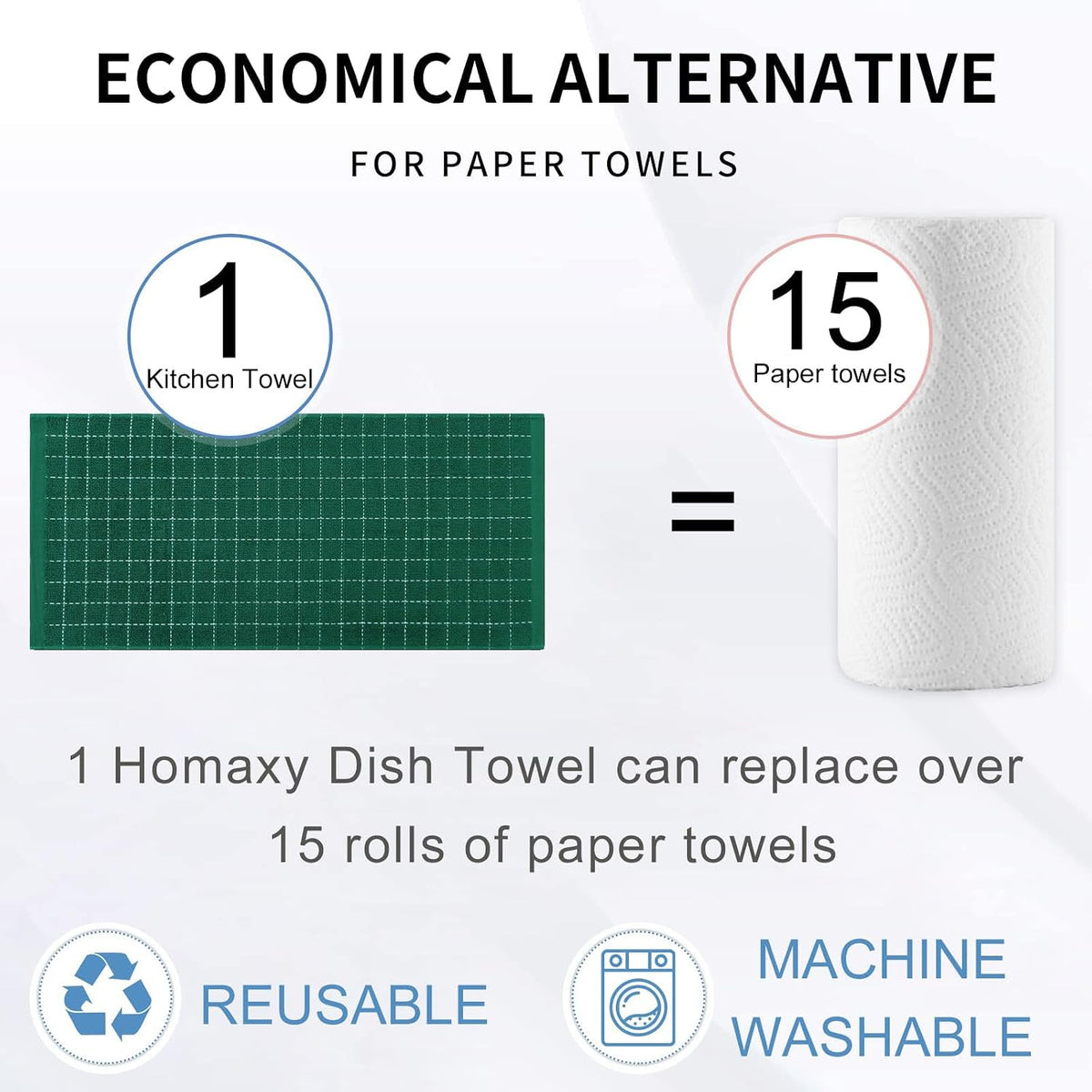 Homaxy 100% Cotton Terry Kitchen Towels, 4 Pack, Dark Green