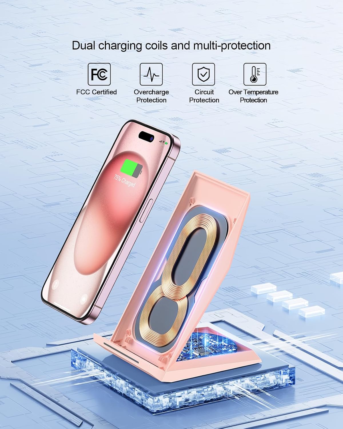 NANAMI Wireless Charger - Wireless Charging Stand Compatible with iPhone 17/17 Air/16/15/14/13/12/11 Pro, 10W Phone Charger Dock Desktop Charging for Samsung Galaxy S26/S26+/S25/S24/S23/S22/S21/S20