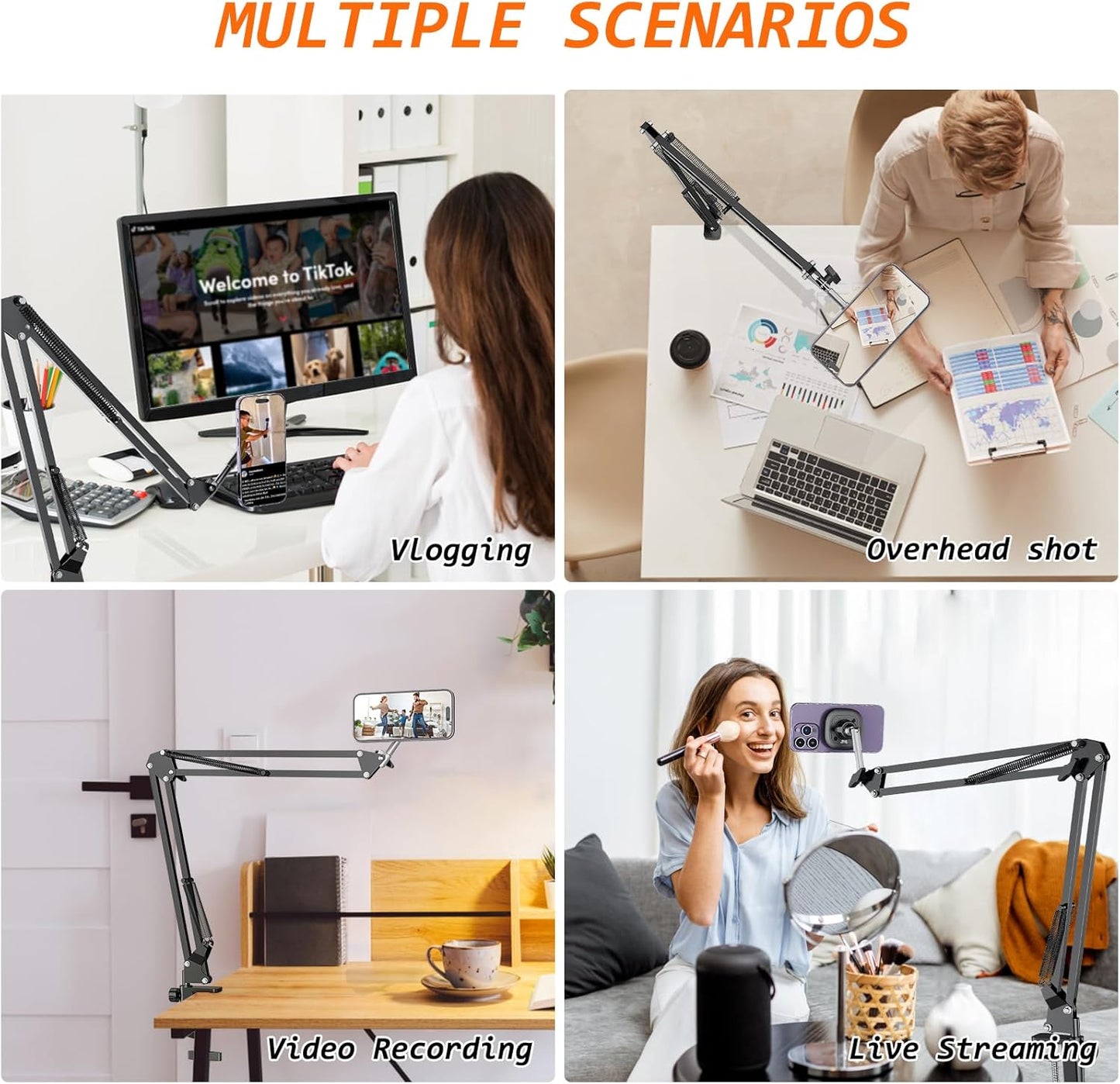 VRIG Magnetic Phone Holder Mount for Bed, Magsafe Flexible Arm Overhead Desk Phone Mount Stand, Adjustable Bedside Laying Down Tablet Mount for iPhone17 16 15 14, Men