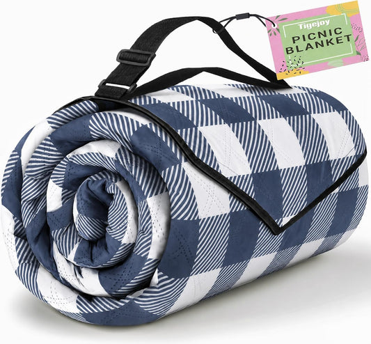 TigeJoy Extra Large Picnic Blanket Waterproof Foldable 80''x80'', Outdoor Picnic Mat Beach Blanket Sandproof for Park, Grass, Travel, Hiking, Camping Essentials, Gingham Picnic Blanket