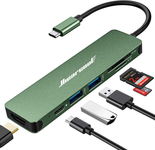 Hiearcool 7-in-1 USB C Hub, USB C Dongle Compatible for MacBook, Green
