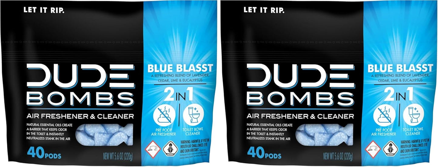 DUDE Wipes DUDE Bombs Toilet Stank Eliminator - 2-in-1 Air Freshener and Toilet Bowl Cleaner - 1 Pack (40 Pods) - Deodorizing Blend of Lavender, Cedar, Lime, and Eucalyptus