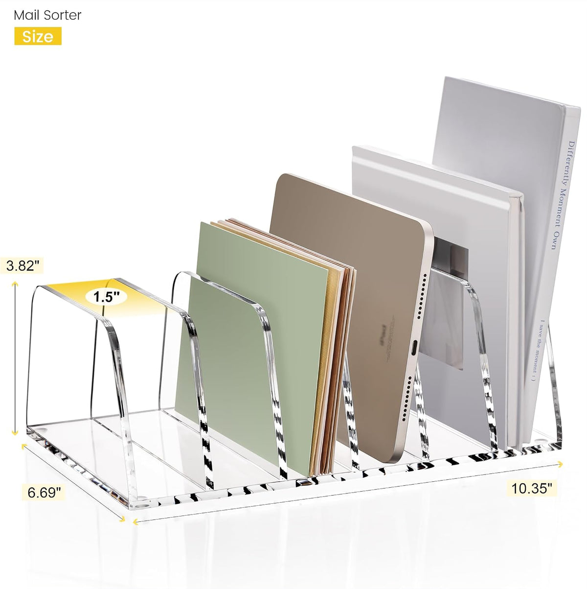 YUXUN Desk File Organizer,6-Section Acrylic Desk Organizer,Vertical File Sorter Holder Organization for Office School & Classroom (Clear - 1Pack)