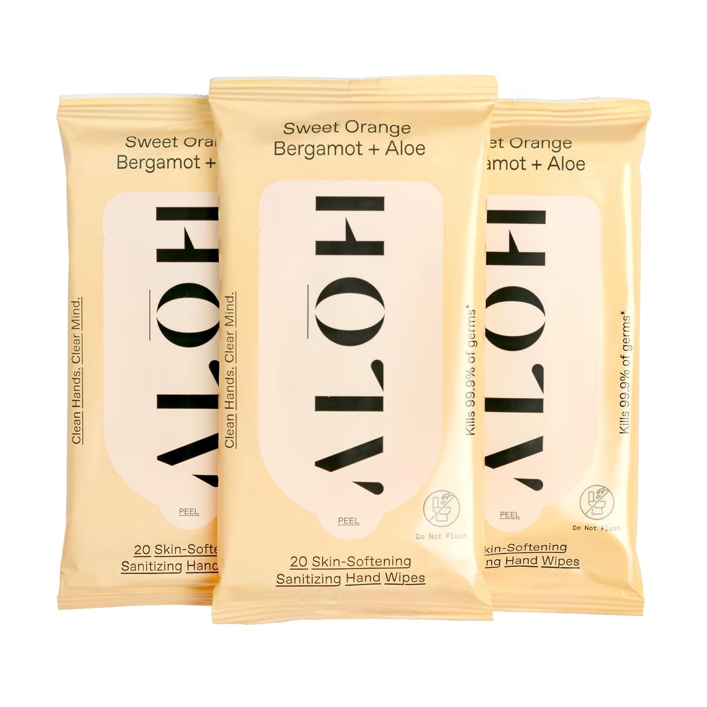 ALŌH Sweet Orange Bergamot + Aloe Sanitizing Hand Wipes - Clean Hands, Clear Mind - On The Go Hand Sanitizing Wipes for Kids and Adults - Travel Size 3 Pack 20ct Wipes (60 wipes)