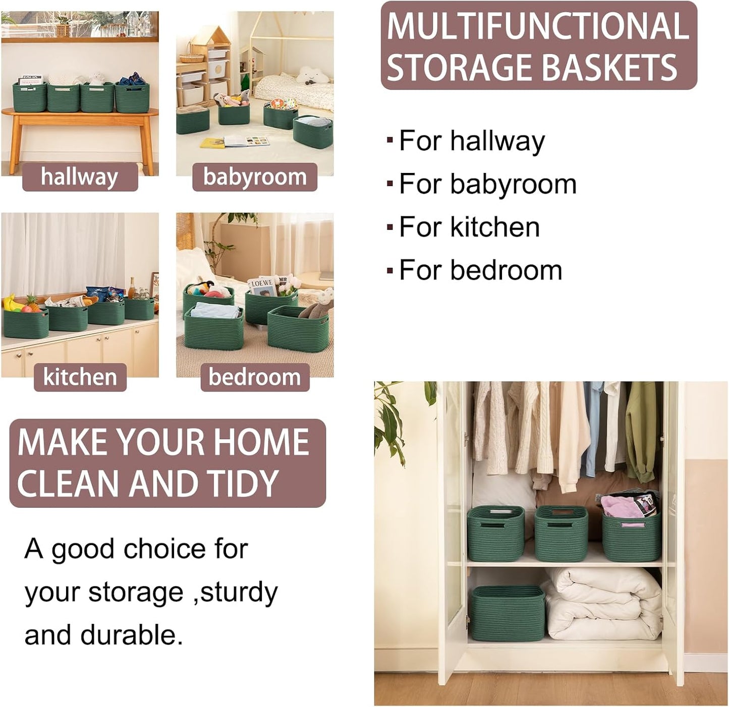 OIAHOMY 4 Pack Storage Baskets for Organizing 15L Cube Storage Bins Green