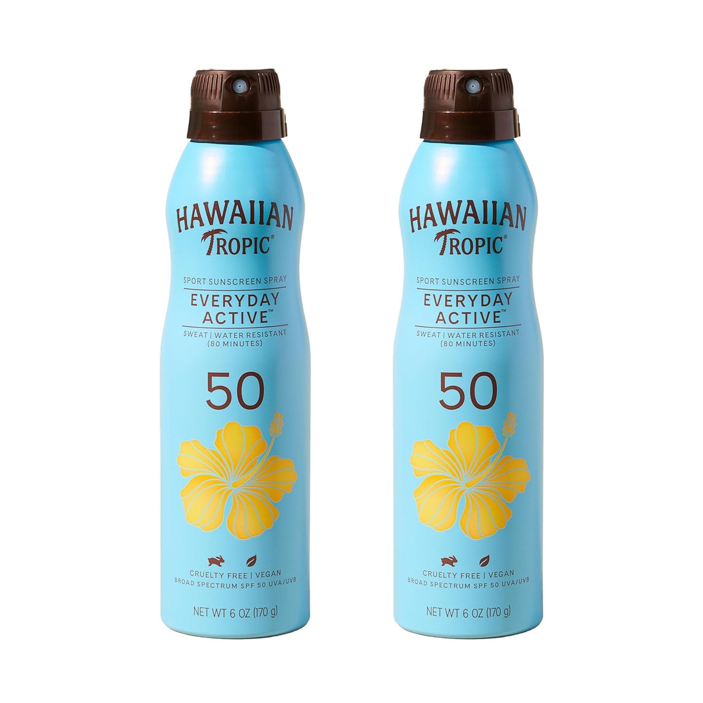 Hawaiian Tropic Everyday Active Spray Sunscreen SPF 50 | Body Sunscreen Spray SPF 50, Sunblock, Oxybenzone Free, 6oz each Twin Pack