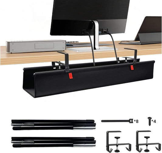 No Drill Under Desk Cable Management Tray, Cord Organizer for Table 36" | Upgraded Oxford Fabric, Cable Loop, for Home, for Office