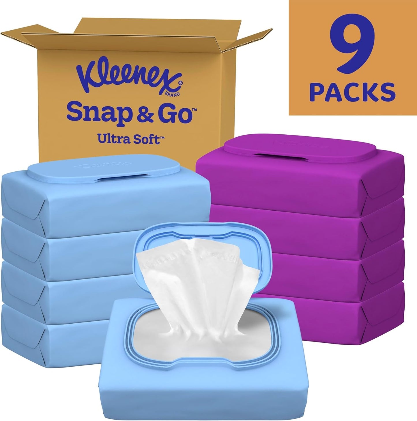 Kleenex Snap & Go Ultra Soft Facial Tissues, 9 On-the-Go Packs, 25 Tissues per Pack, 3-Ply, Packaging May Vary
