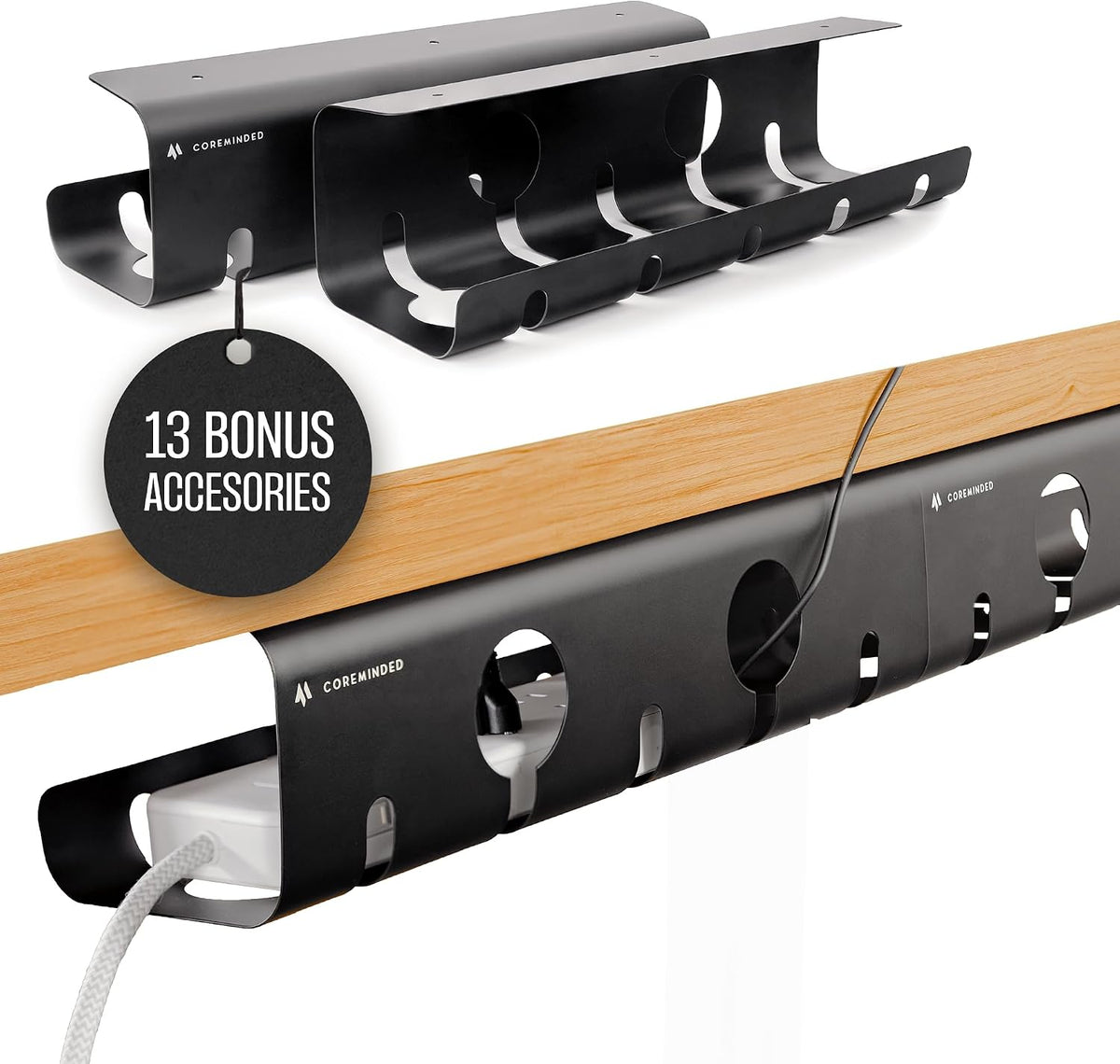 COREMINDED No-Drill Under Desk Cable Management Tray, 2-Pack, Medium