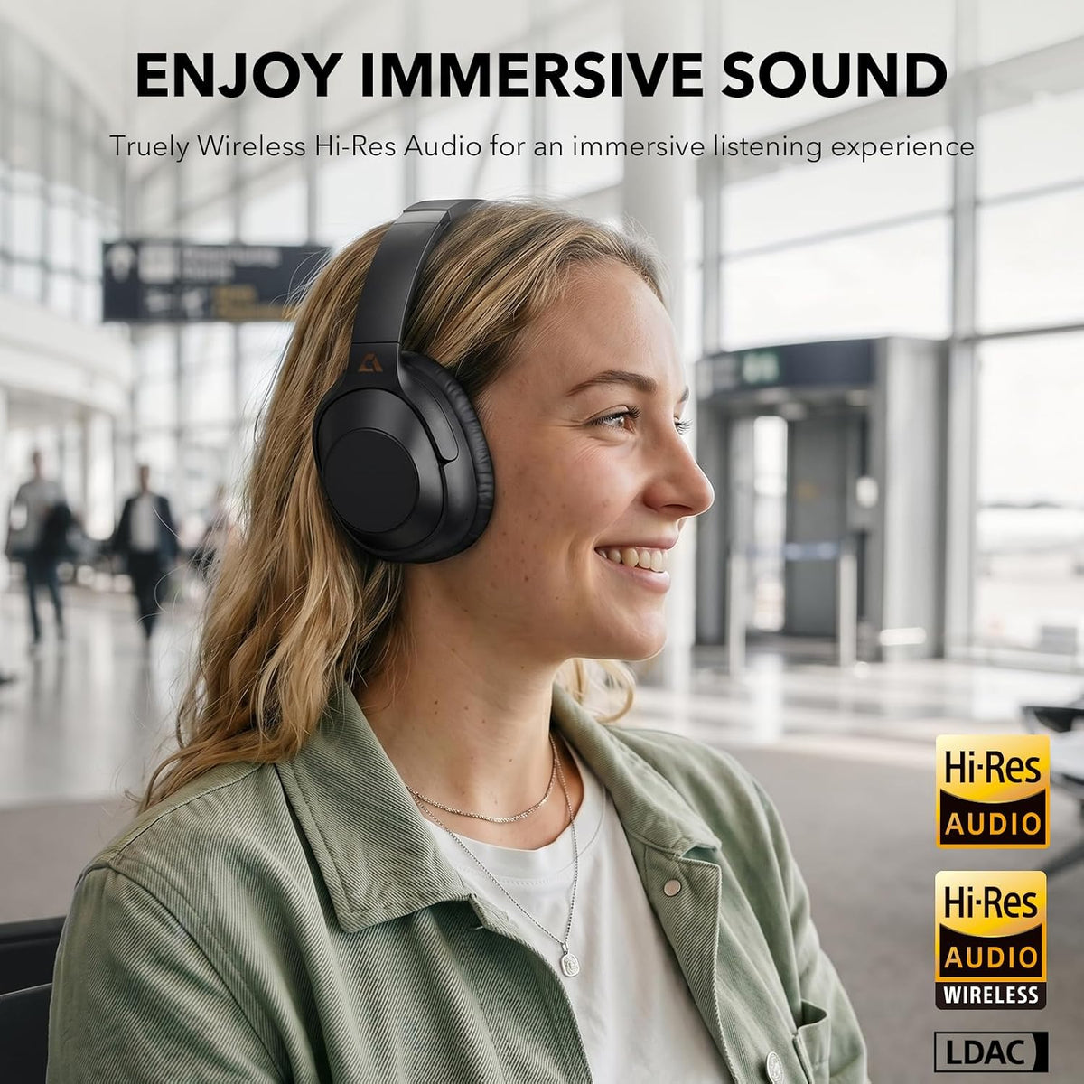 Bluetooth 6.0 Hybrid Active Noise Cancelling Headphones for Airplane Travel