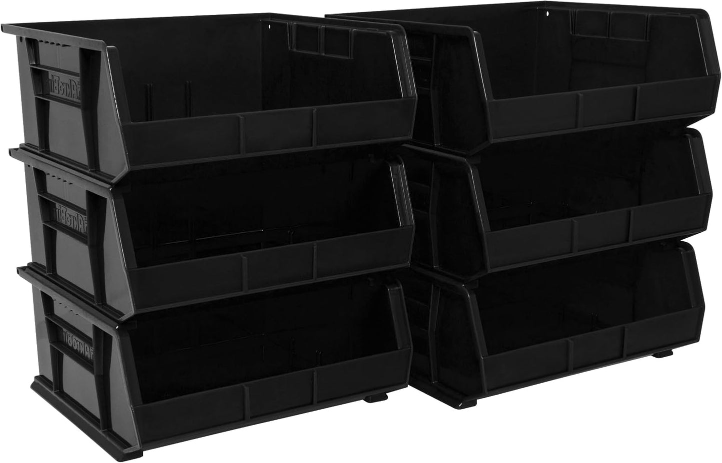 Akro-Mils 30250 AkroBins Plastic Storage Bins, 15"x16"x7", Black, 6-Pack | Space-Saving Stackable Bins for Garage, Pantry, Craft Organization