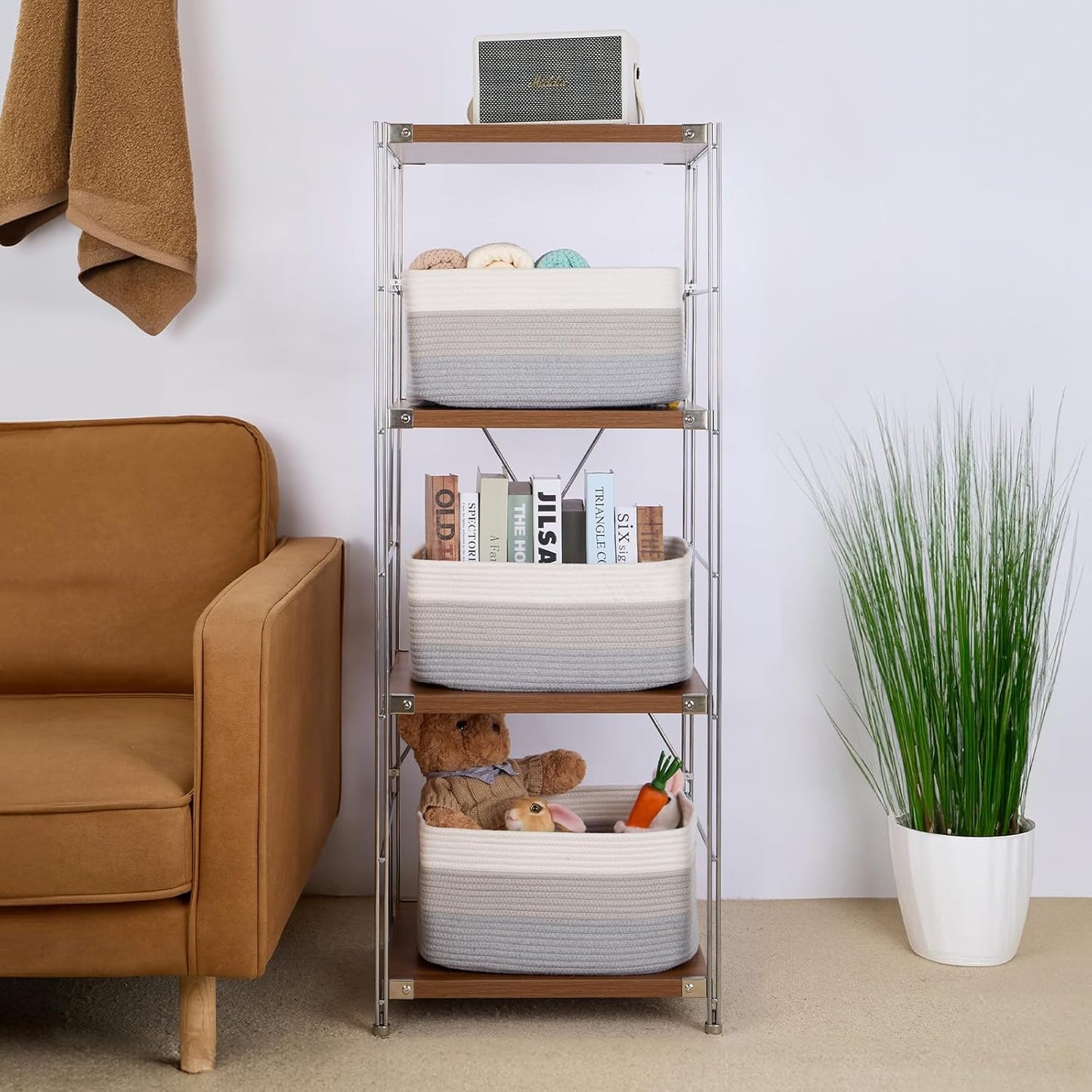 MiniArk Large Storage Baskets for Shelves, 17 x 13 x 7.5” Closet Organizers Bins for Clothes Blanket Towels, Baby Nursery, Toy Baskets Box, Woven Rope Baskets, 2 Packs Gradient Grey